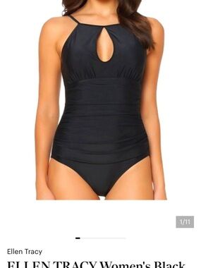 Ellen Tracy Black Keyhole Halter One-Piece Swimsuit New with tag